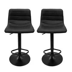 GLOBAL LATIN GROUP - Pack 2 Silla Piso Bar Ajustable Negra Ergonómica Giratoria Cocina Isla 150kg
