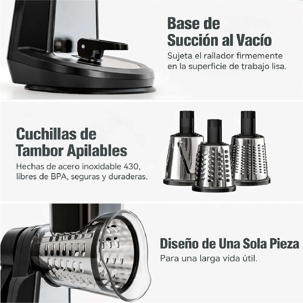 HOME LOGICS - Rallador Giratorio Multiuso 3 en 1 Acero Inox Home Logics Kiosclub