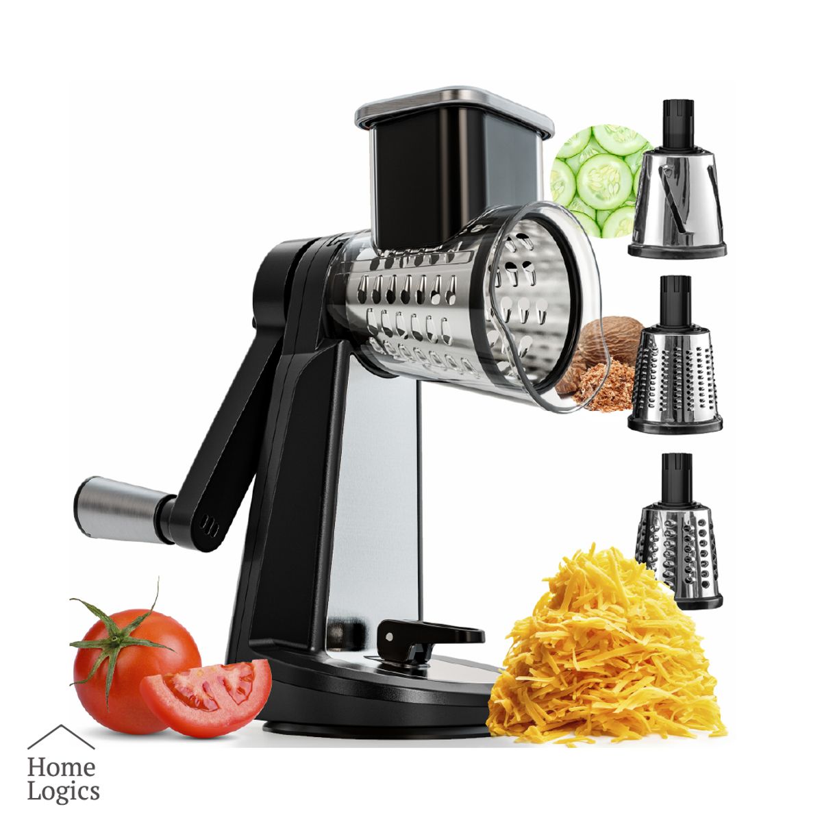 HOME LOGICS - Rallador Giratorio Multiuso 3 en 1 Acero Inox Home Logics Kiosclub