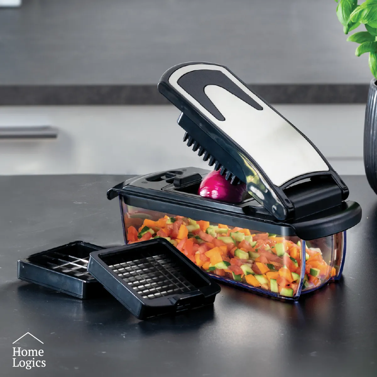HOME LOGICS - Picadora Verduras 2 en 1 Acero Inox Home Logics Kiosclub
