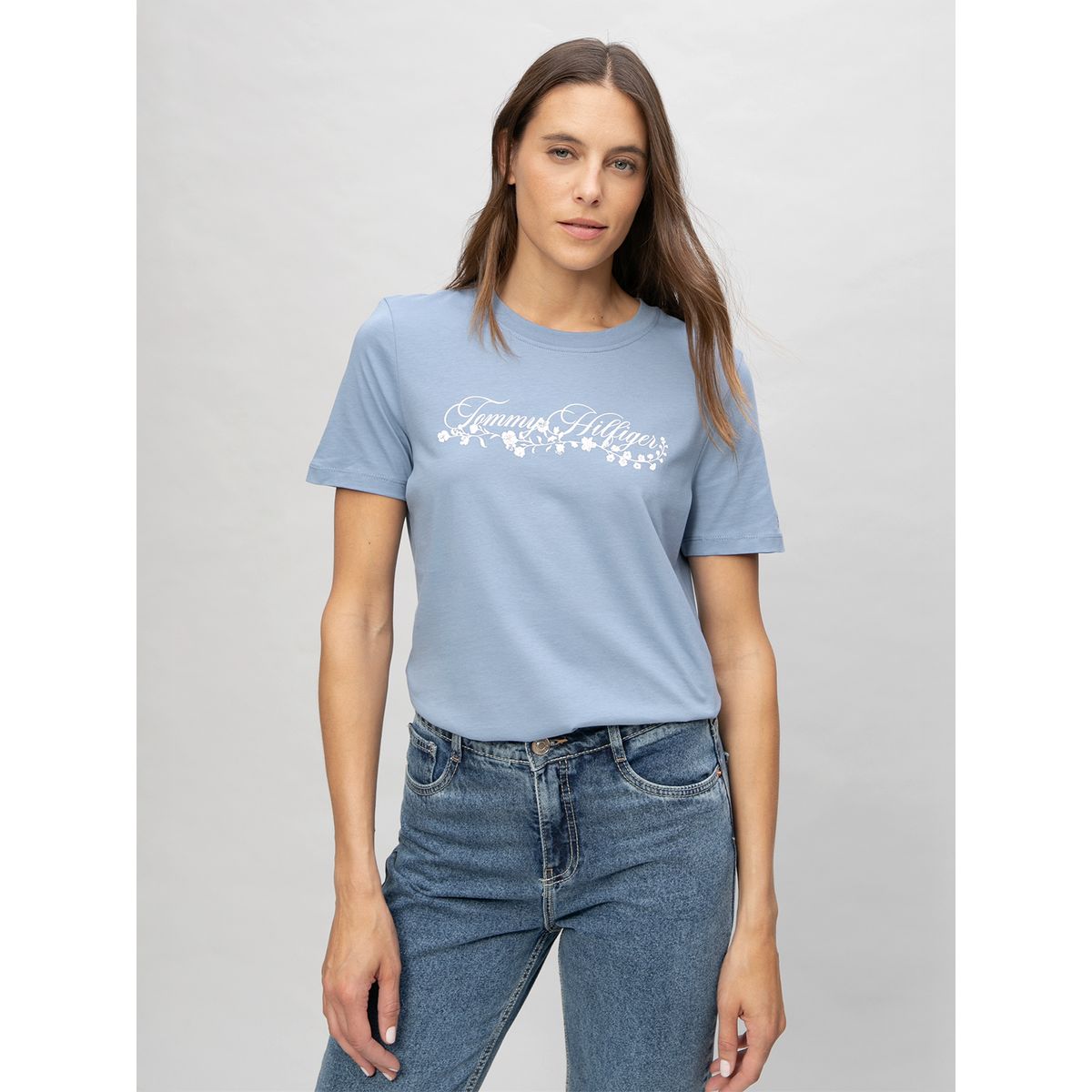 TOMMY HILFIGER - Polera Con Logo Gráfico Regular Fit Celeste Tommy Hilfiger