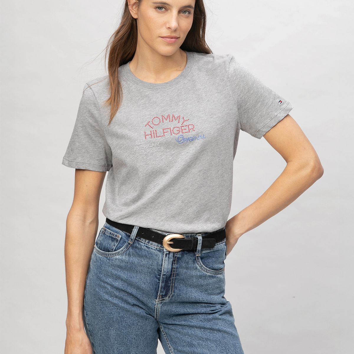 TOMMY HILFIGER - Polera De Logo Gráfico Regular Fit Gris Tommy Hilfiger