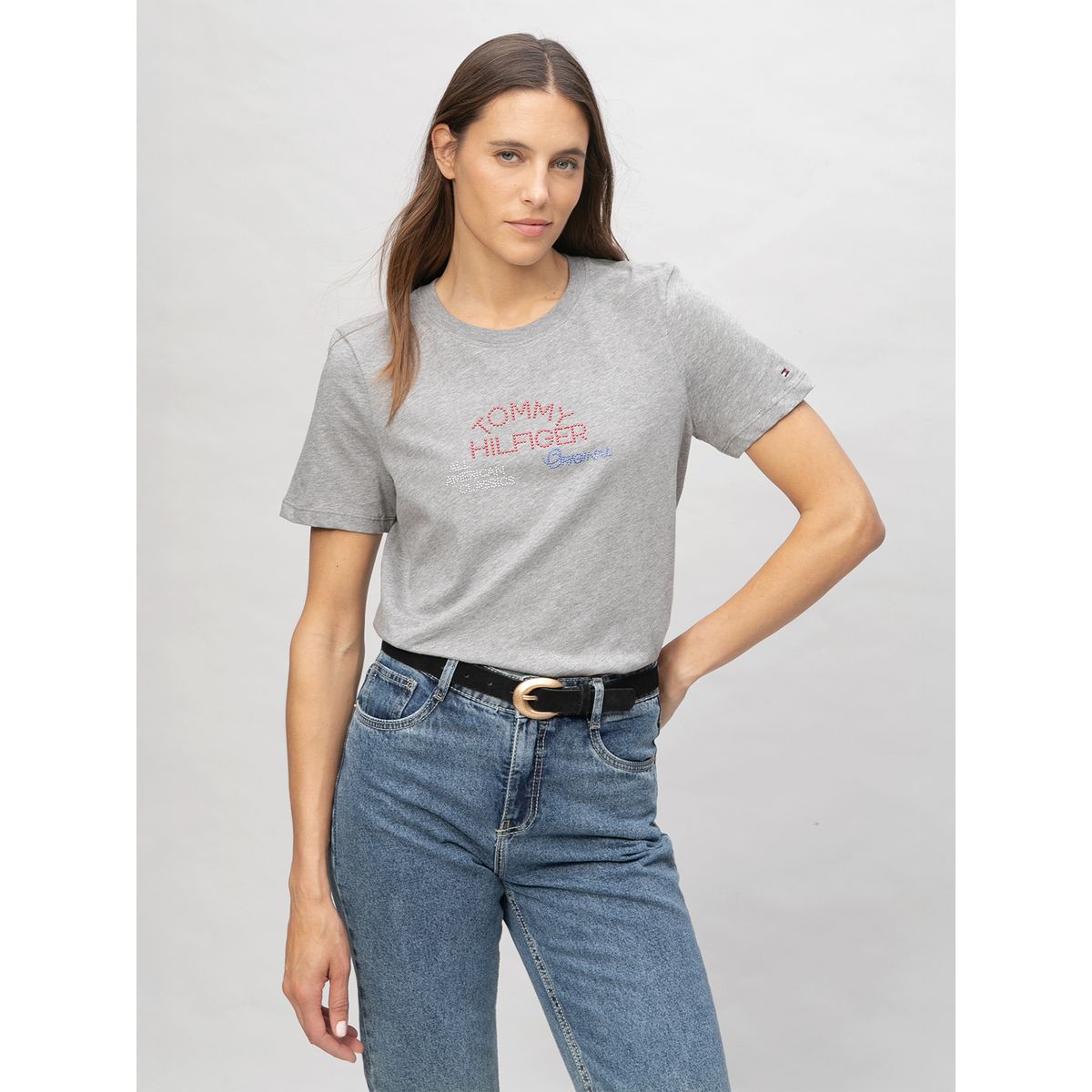 TOMMY HILFIGER - Polera De Logo Gráfico Regular Fit Gris Tommy Hilfiger