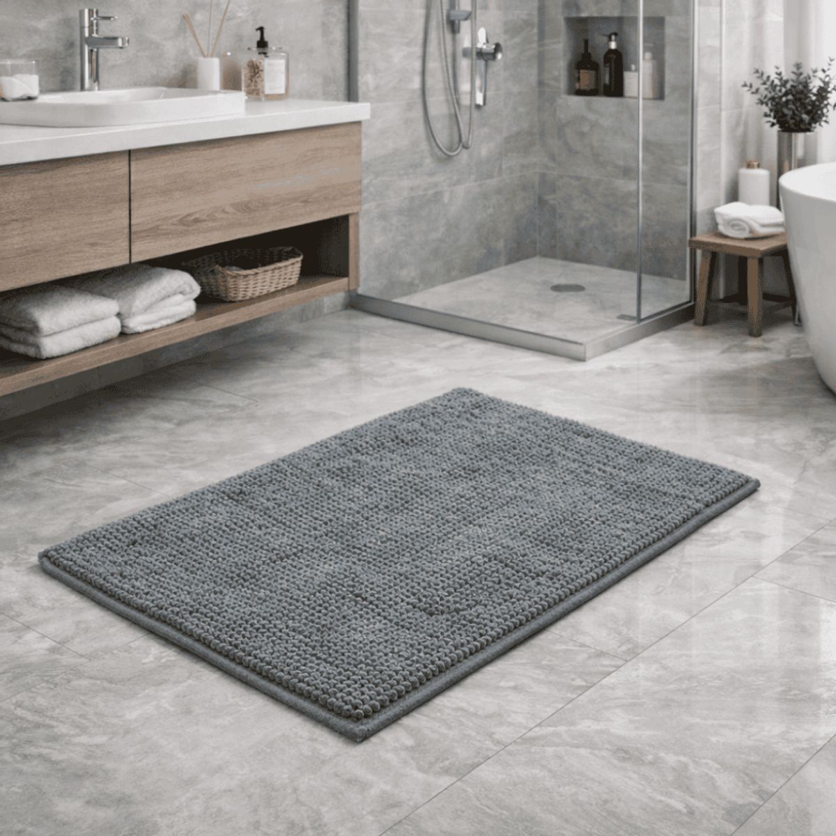 AMABILE - Piso de Baño Grande Gris petróleo 50x80cms AMABILE