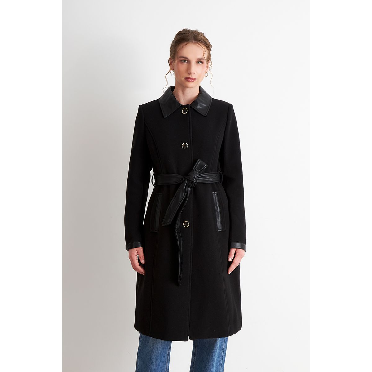 NICOPOLY - Abrigo Cuello Camisero Negro Nicopoly
