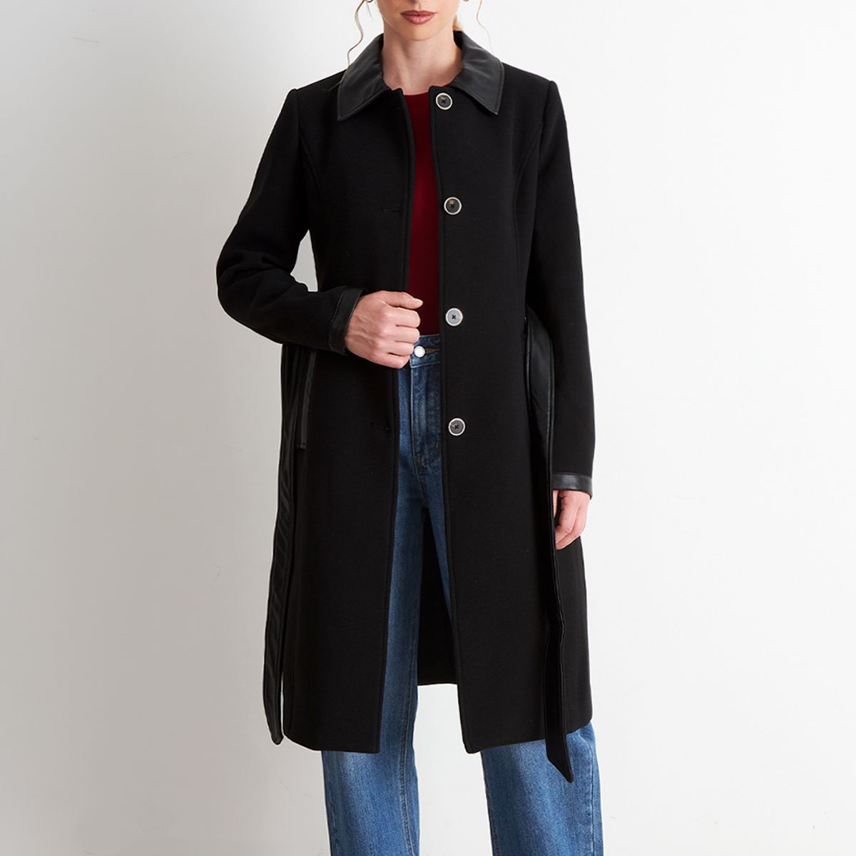 NICOPOLY - Abrigo Cuello Camisero Negro Nicopoly