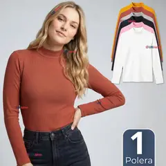 UTILISIMO - Camiseta Polera Polar Primera Capa Acanalada Cuello Beatle Manga Larga Colores Surtidos Mujer