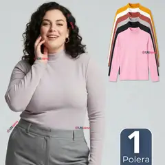 UTILISIMO - Camiseta Polera Polar Primera Capa Acanalada Cuello Beatle Manga Larga Colores Surtidos Mujer