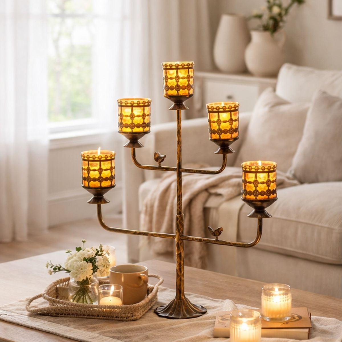 GENERAL - Candelabro Decorativo de Mesa 5 Brazos con Copas