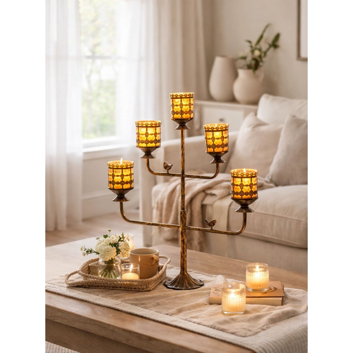 GENERAL - Candelabro Decorativo de Mesa 5 Brazos con Copas