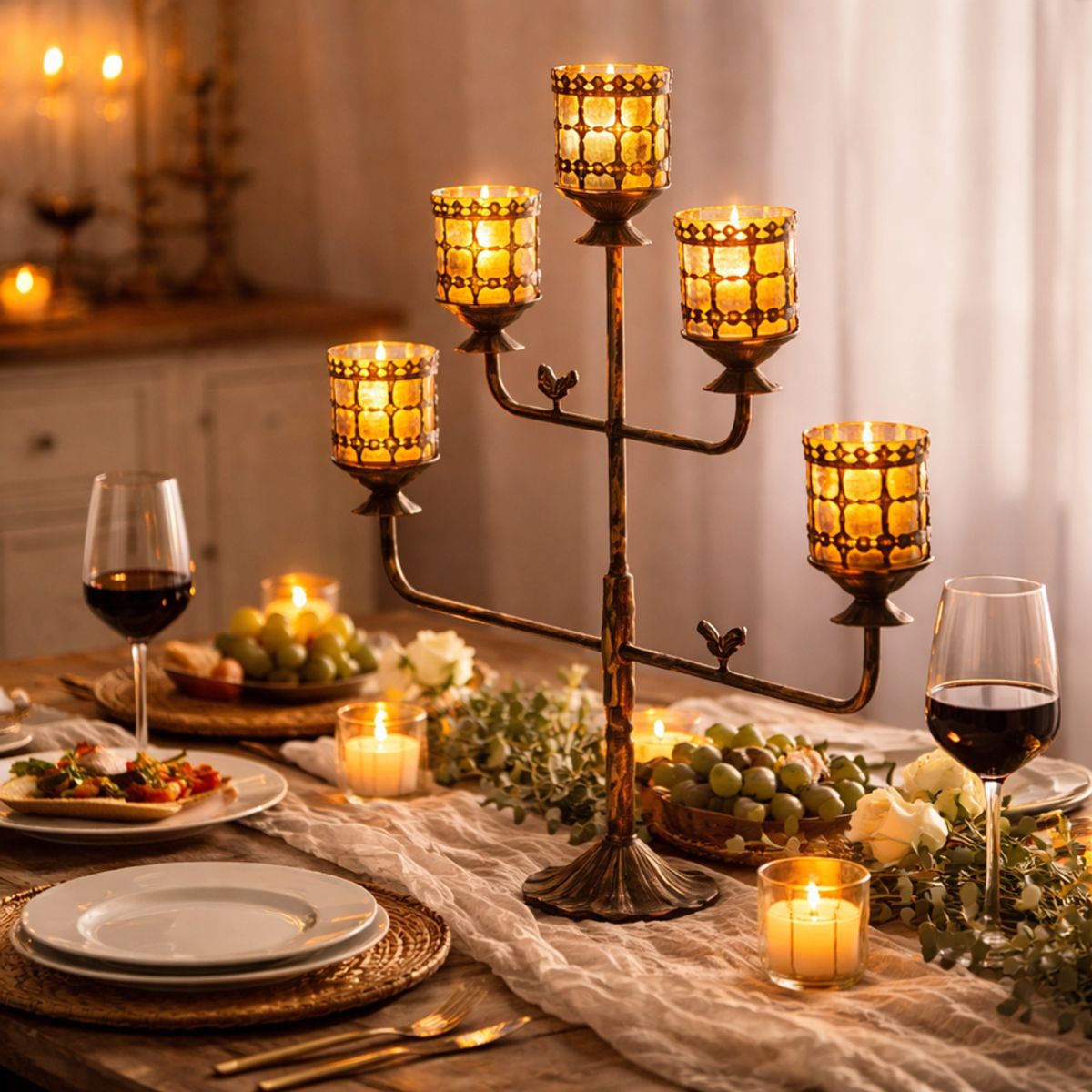 GENERAL - Candelabro Decorativo de Mesa 5 Brazos con Copas