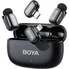 BOYA - BOYAMINI 2-01 Sistema de Micrófono Inalámbrico para 2 Personas Lightning y USB-C con Caja de Carga Negro Mate