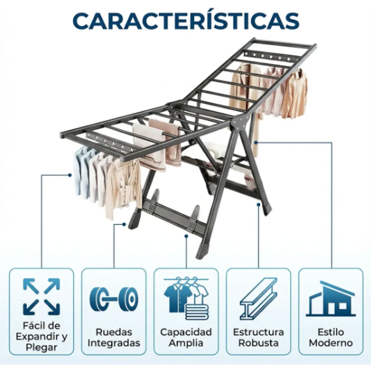 GENERICO - Tendedero Colgador De Ropa Plegable Acero 160cm