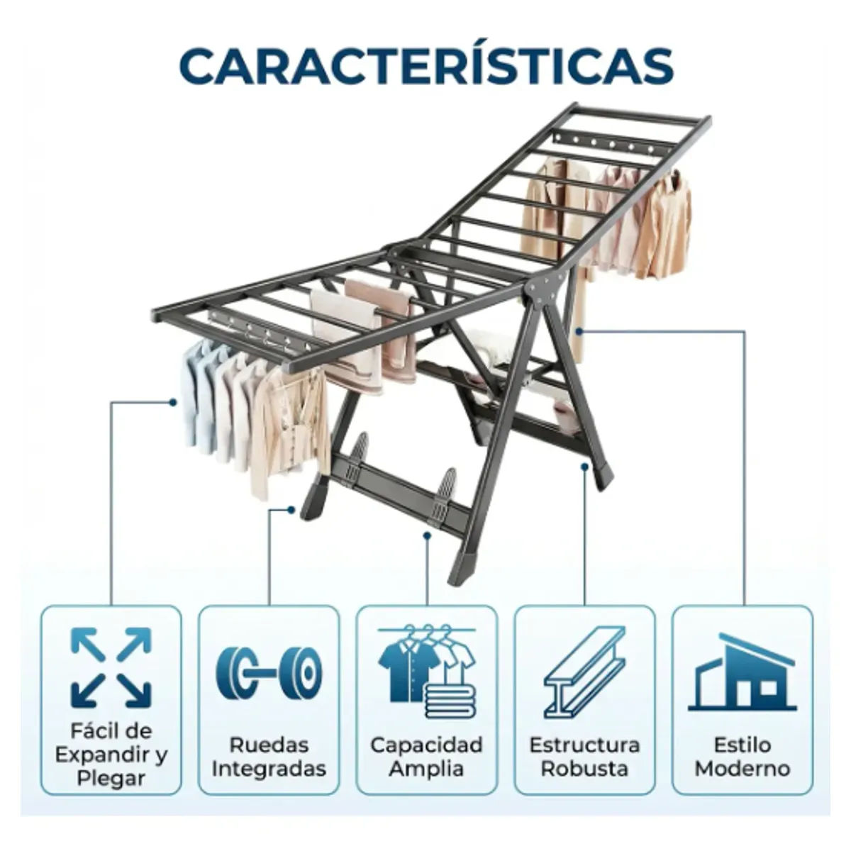 GENERICO - Tendedero Colgador De Ropa Plegable Acero 160cm