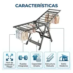 GENERICO - Tendedero Colgador De Ropa Plegable Acero 160cm
