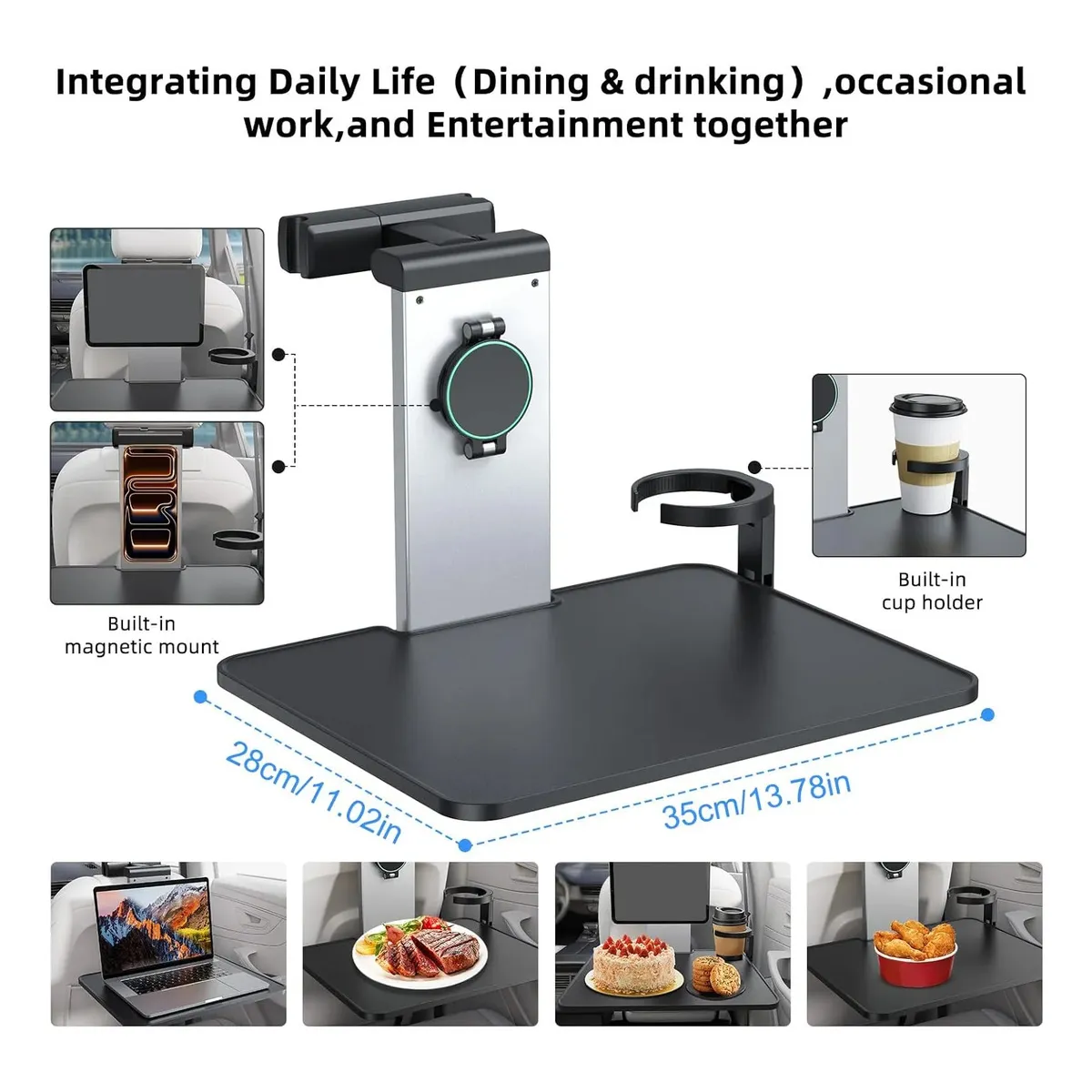 EVERSO - Mesa Bandeja Plegable De Comida Y Porta Vasos Autos Asiento