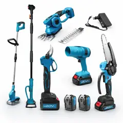 MOVI - KIT DE JARDINERIA 6 EN 1: ORILLADORA, TIJERA, MOTOSIERRA,SOPLADORA, 2 CORTASETOS Y BRAZO TELESCOPICO