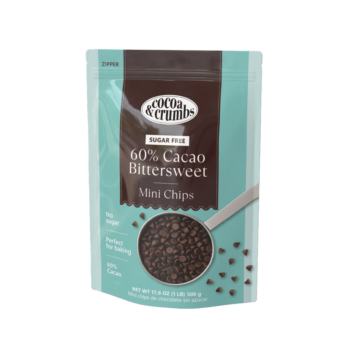 GENERICO - Chips de Chocolate Sin Azúcar 60% Cocoa & Crumbs 500 G Kiosclub