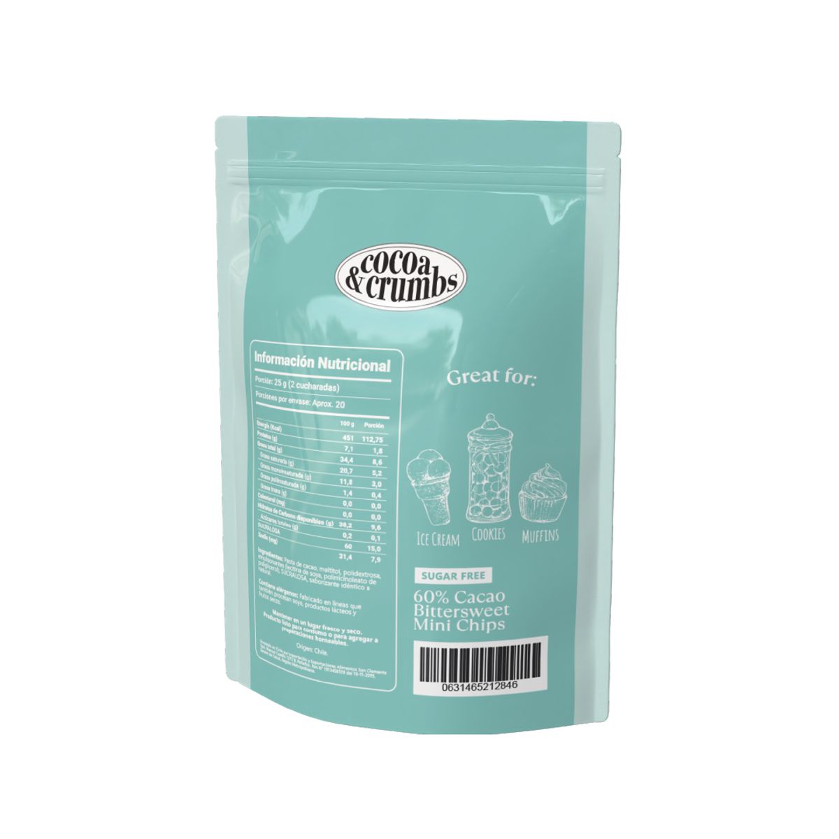 GENERICO - Chips de Chocolate Sin Azúcar 60% Cocoa & Crumbs 500 G Kiosclub