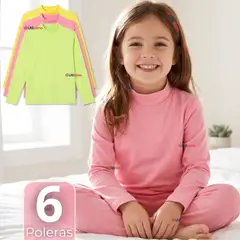 UTILISIMO - Pack 6 Poleras Camisetas Básica Polar Primera Capa Cuello Beatle Manga Larga Colores Surtido Niña