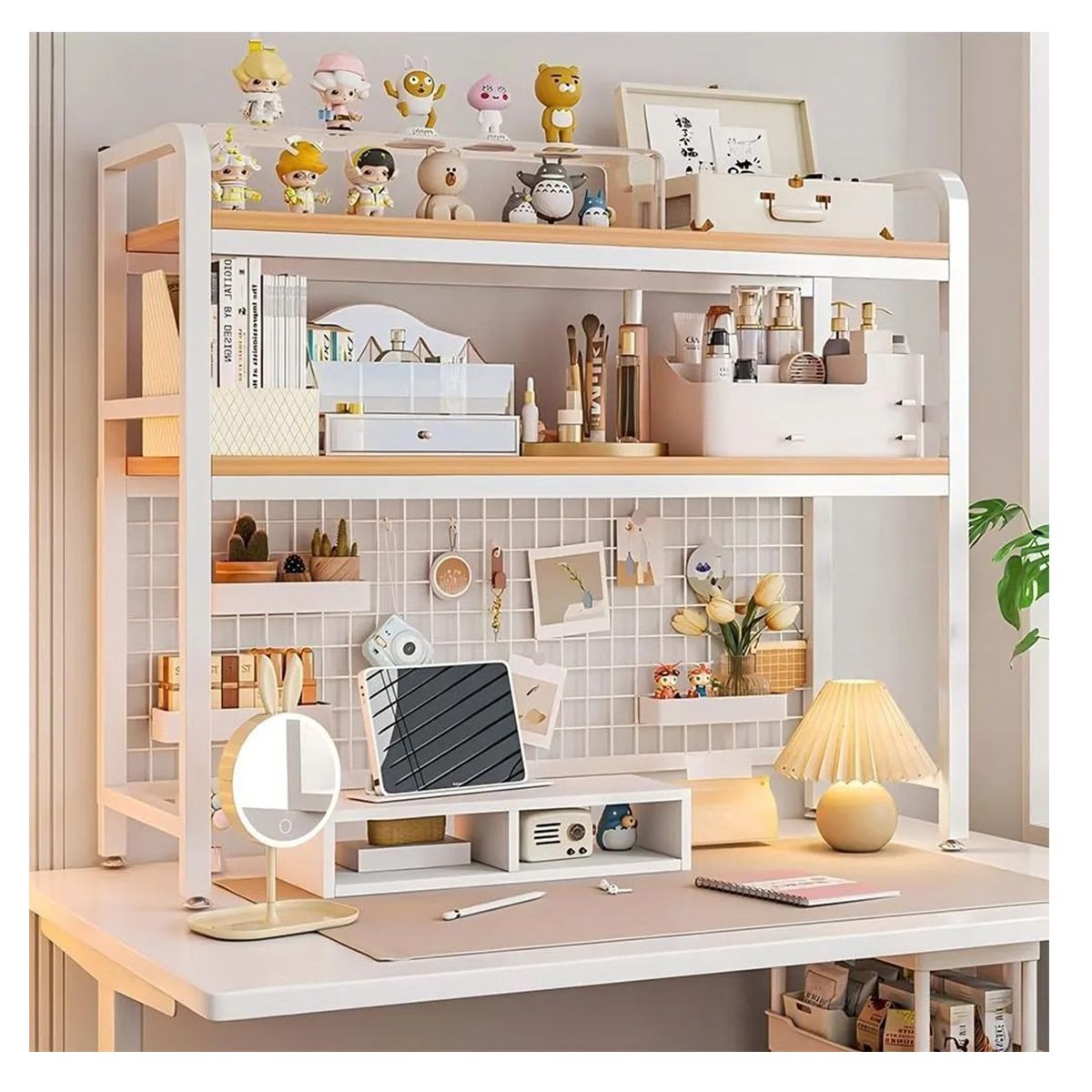 EVERSO - Organizador De Escritorio Multifuncional Con Repisa Metal BLANCO
