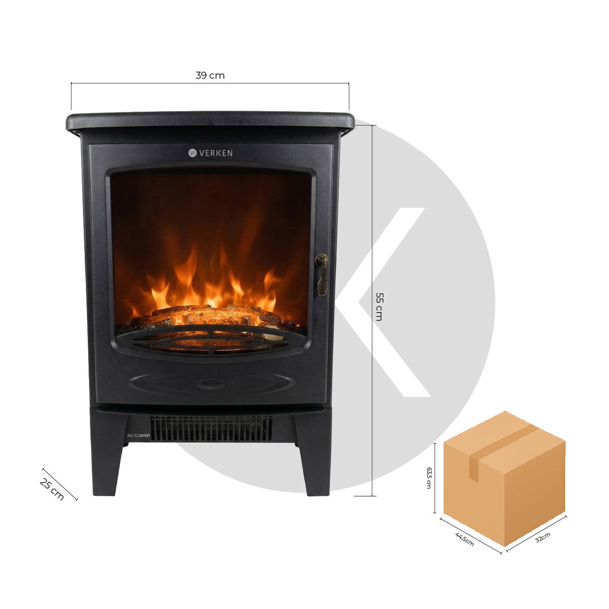 VERKEN - Calefactor Chimenea Eléctrica Fiura 1800W - Verken