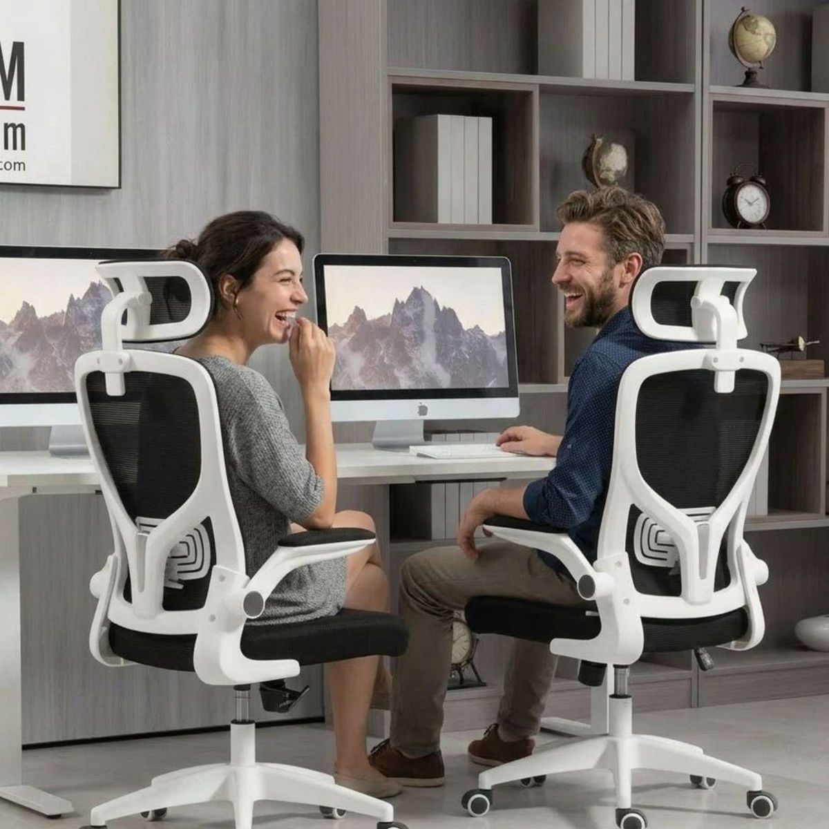 GENERICO - Pack 2 Silla de Escritorio Ergonómica con Cabezal Ajustable Blanco