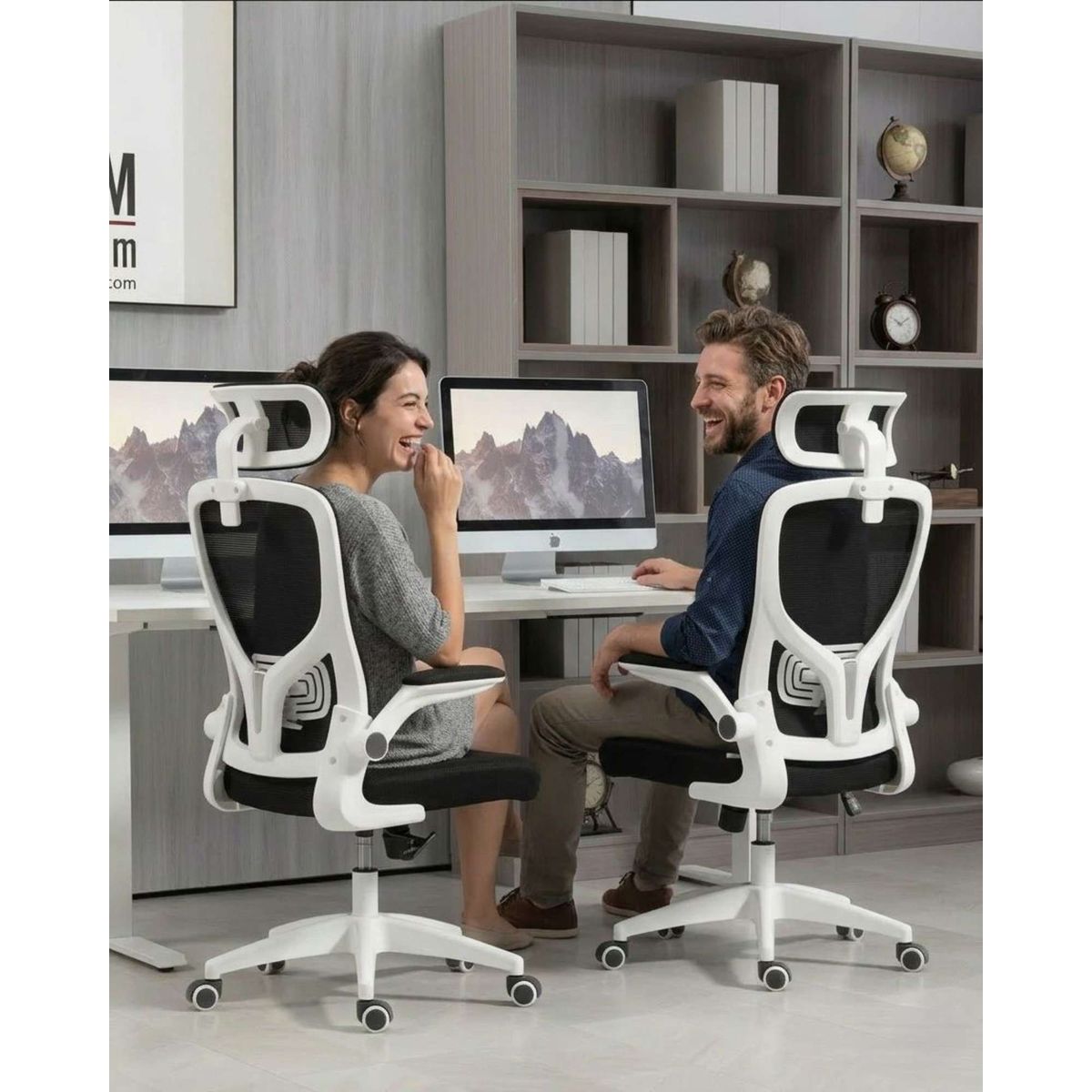 GENERICO - Pack 2 Silla de Escritorio Ergonómica con Cabezal Ajustable Blanco