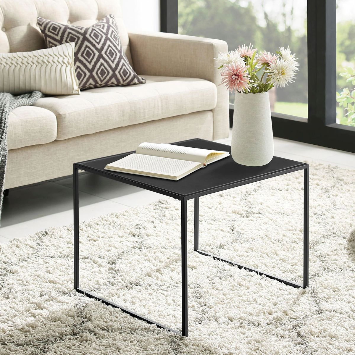 LIVING MARKET - Mesa Lateral Metálica Negra Texel 50x55x43 Hecho a Mano