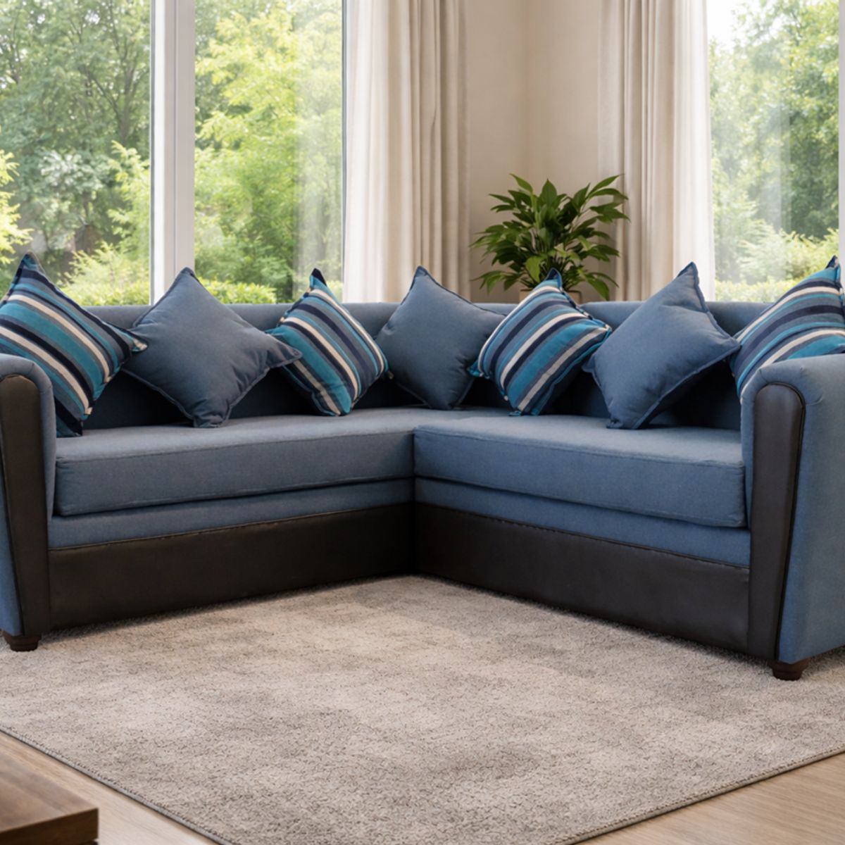 ALMORE - SECCIONAL ALEMANIA TELA AZUL PU NEGRO