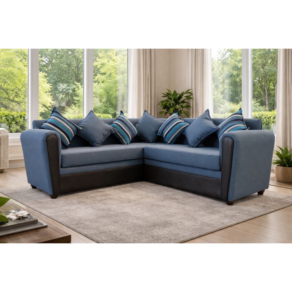 ALMORE - SECCIONAL ALEMANIA TELA AZUL PU NEGRO