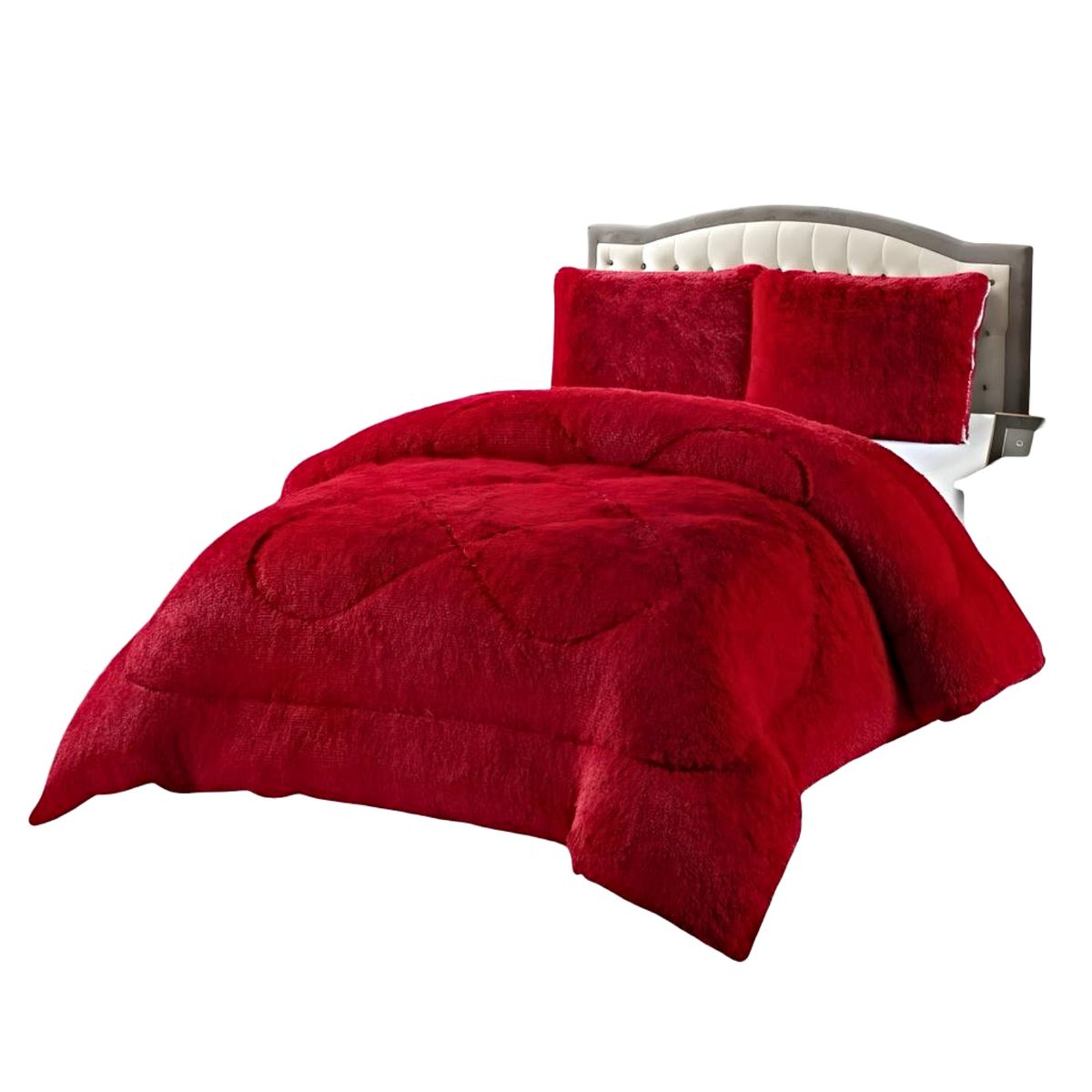 GENERICO - CUBRECAMA CHIPORRO PELUDO KING-SUPER KING ROJO 250X270
