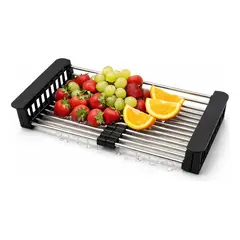 GENERICO - Escurridor Cocina Acero Inoxidable Ajustable Modelo Negro Negro Acero Inoxidable Elegante