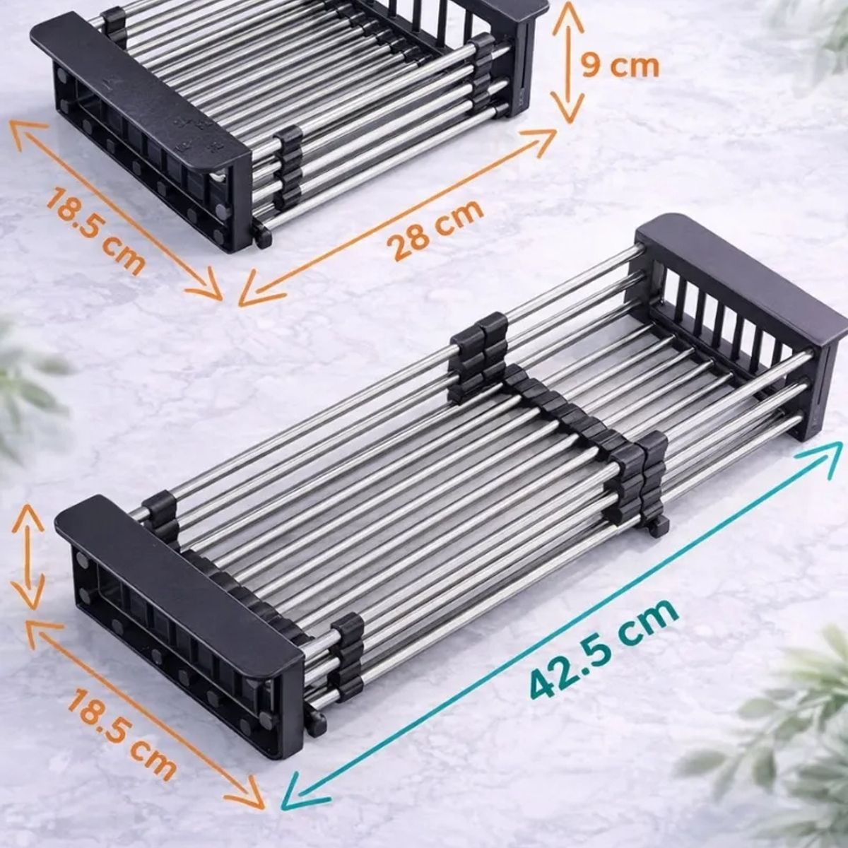 GENERICO - Escurridor Cocina Acero Inoxidable Extensible Modelo Ajuste Negro Mate Acero Inoxidable