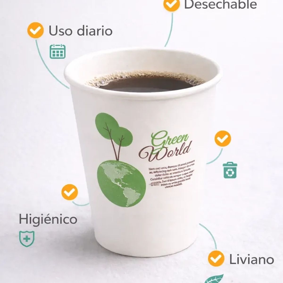 GENERICO - Vasos Ecologicos Cafe Consumo Responsable Estilo Verde Color Blanco Verde Natural Estilo Eco