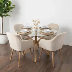 PANDALINO - Comedor Mesa Redonda Equiz 120cm + 4 Butacas Almer Beige