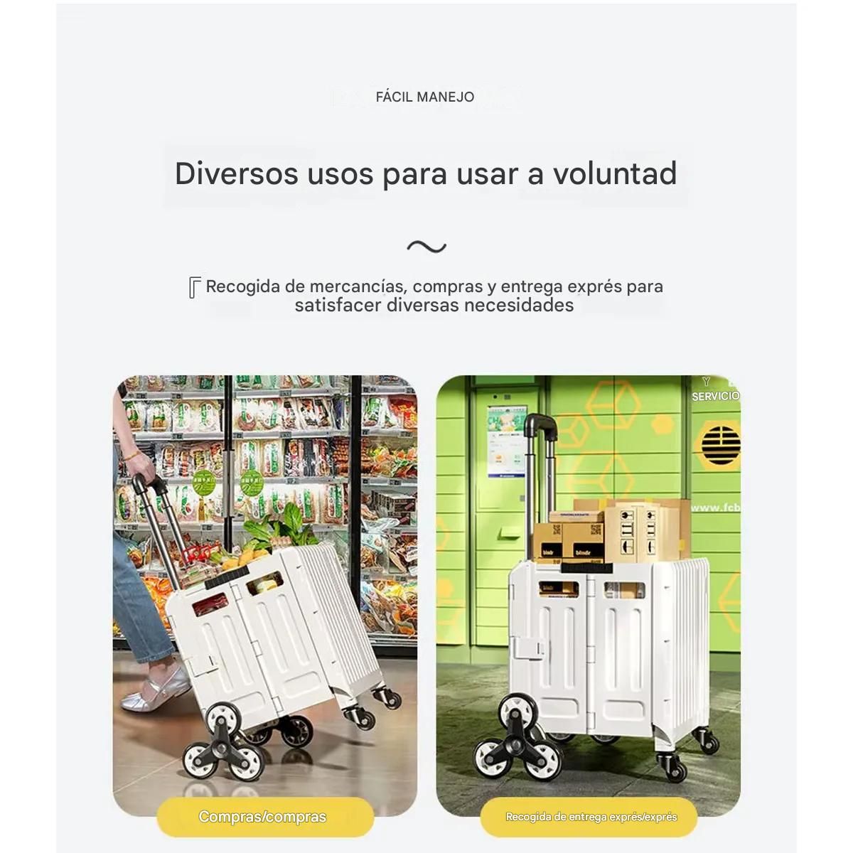GENERICO - Carrito Compras Plegable Ruedas Trepadoras 47L color Beige