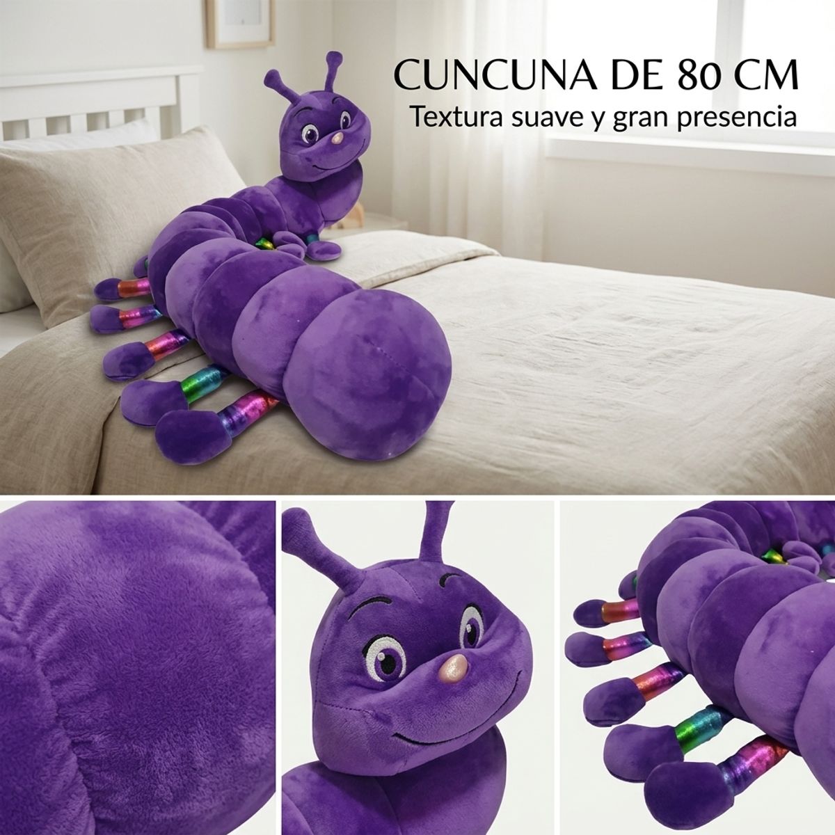ARMONIA - Peluche Cuncuna Morado 80 cm Tipo Almohada