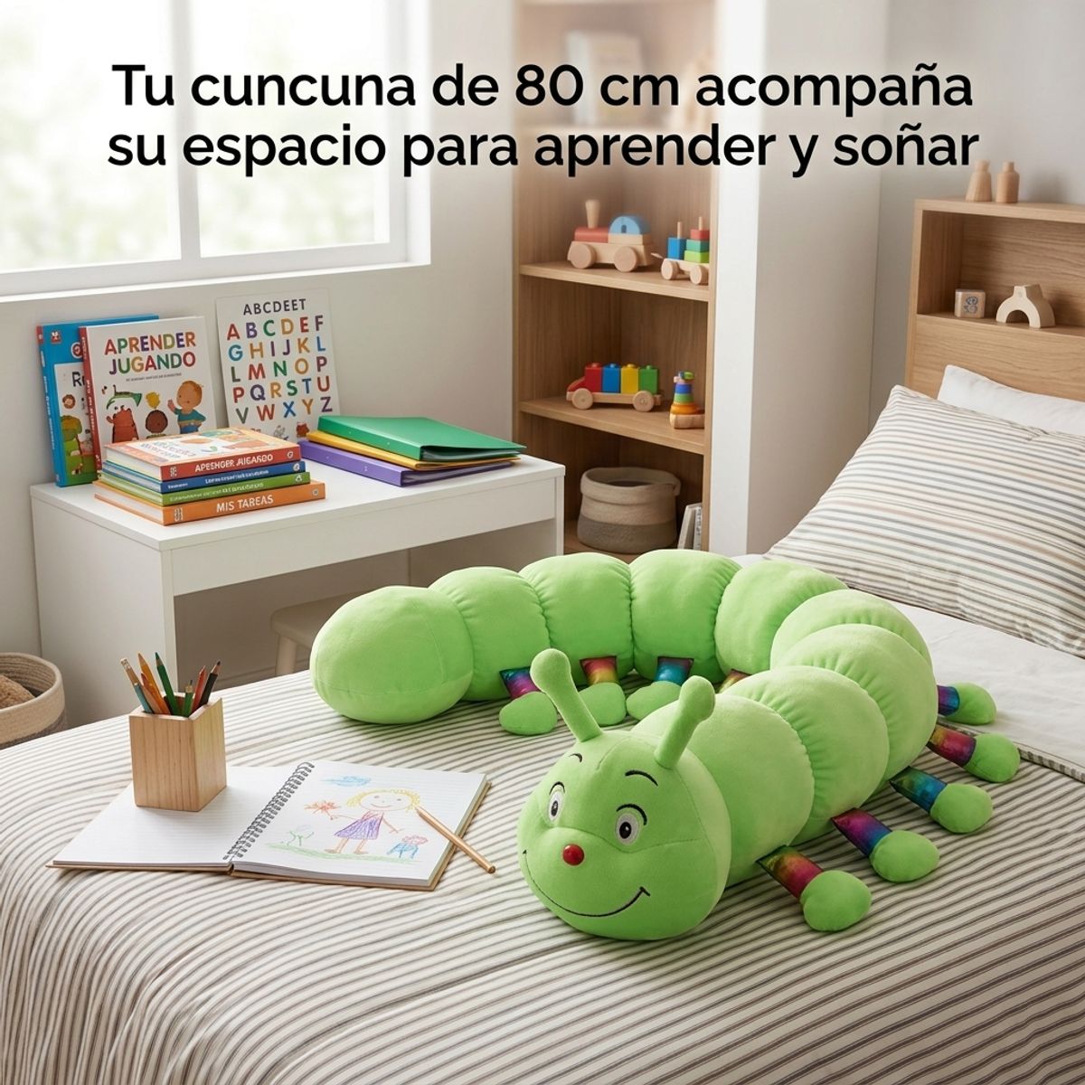ARMONIA - Cuncuna Peluche Verde 80 cm Suave y Acolchada
