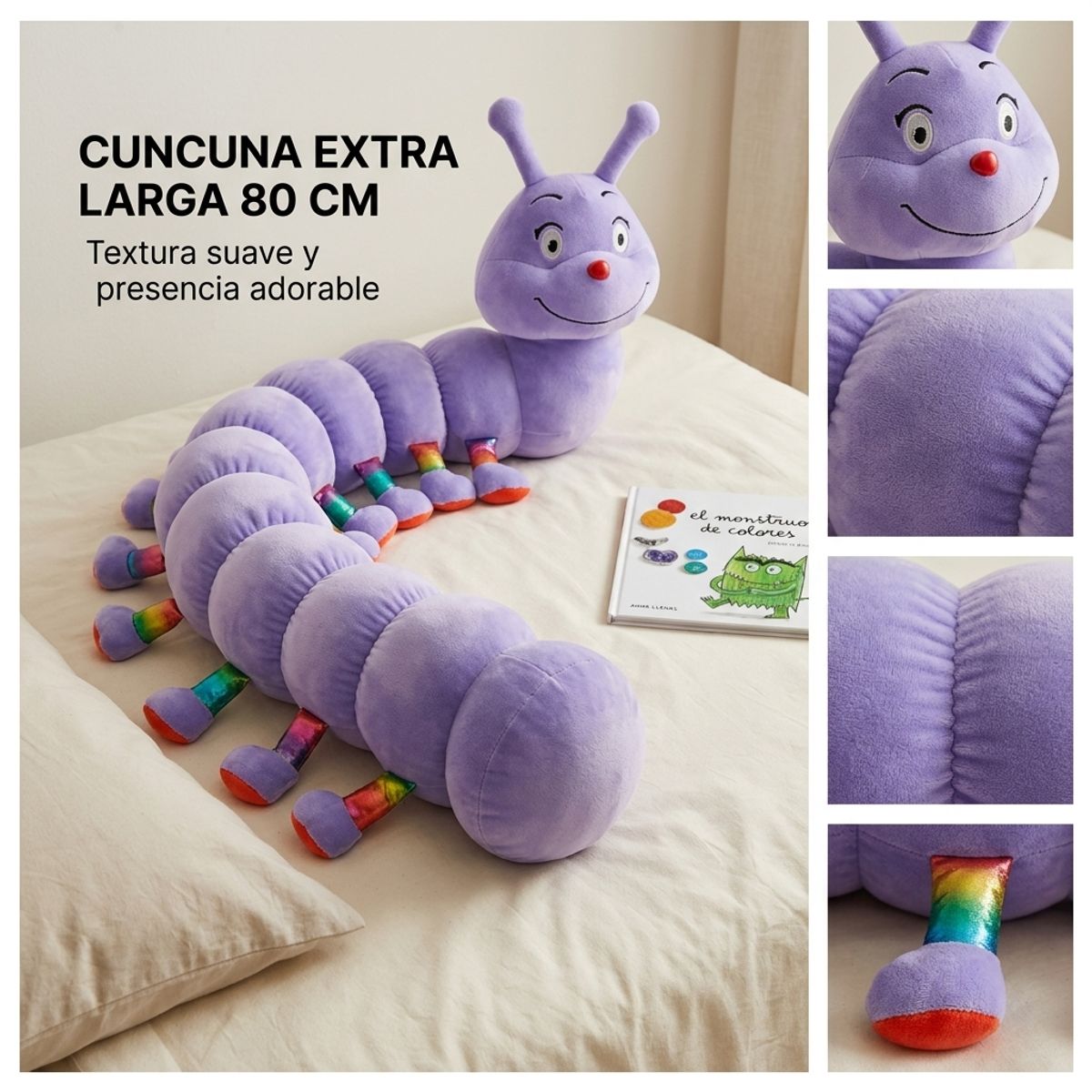 ARMONIA - Cuncuna Peluche Lila 80 cm Suave y Acolchada