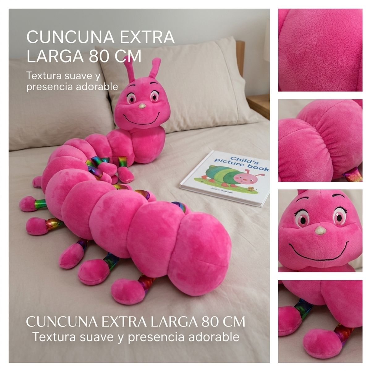 ARMONIA - Peluche Cuncuna Fucsia 80 cm Tipo Almohada
