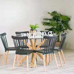 PANDALINO - Comedor Mesa Redonda Equiz 120cm + 6 Sillas Windsor Negro