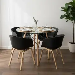 PANDALINO - Comedor Mesa Redonda Elida 80cm + 4 Sillas Casper Negro