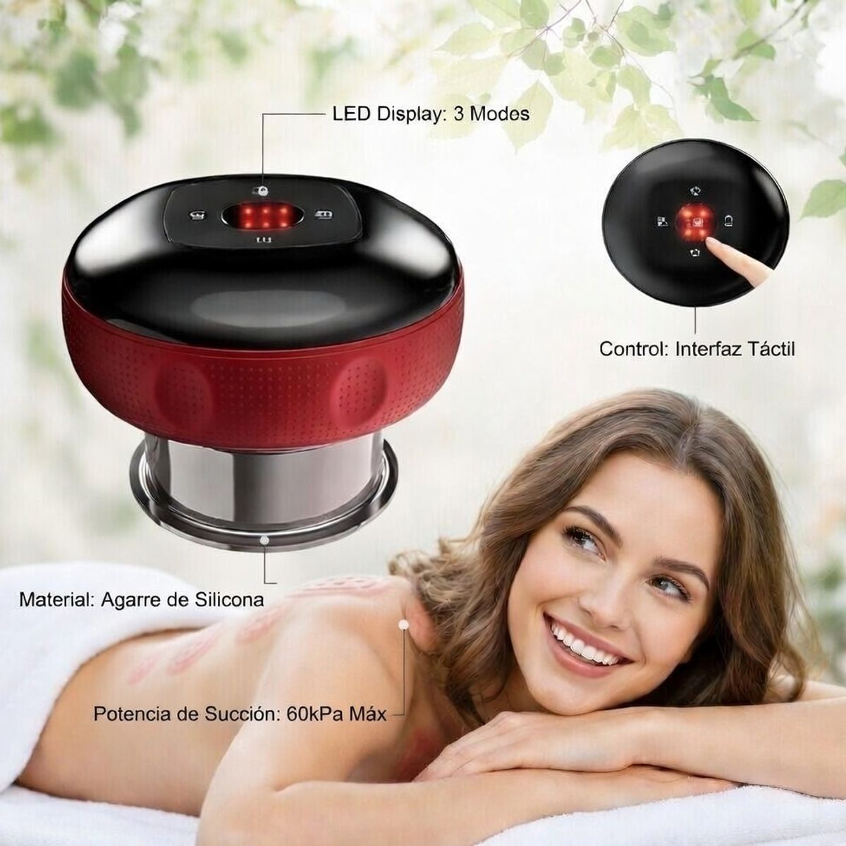 MOVI - Ventosa Eléctrica Inteligente 220V Succión, Vibración, Masaje y Alivio de Dolores + Anticelulitis