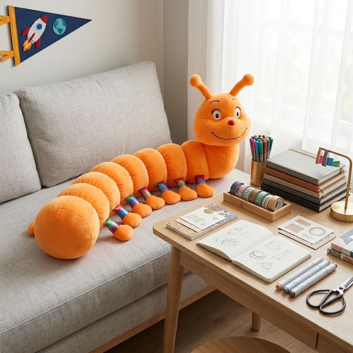 ARMONIA - Cuncuna Naranja Peluche 80 cm Suave y Acolchada
