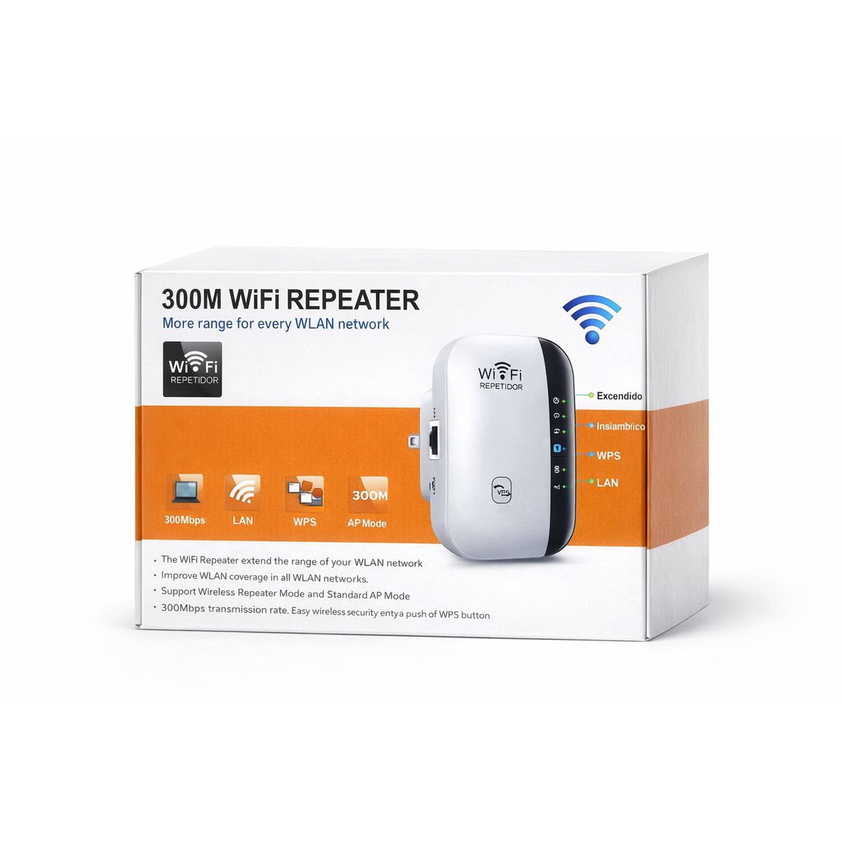 XL - Amplificador Repetidor Wifi 300Mbps Extensor Senal Inalambrica Router AP Compacto