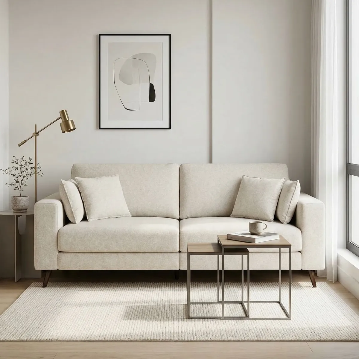 EXIT - Sofá 3 Cuerpos Tapiz Lino Beige - Navarra