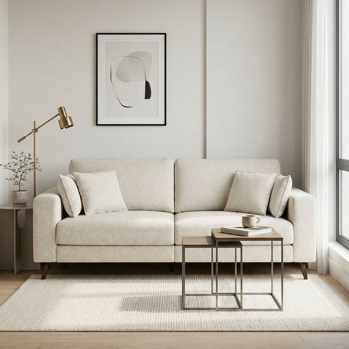 EXIT - Sofá 3 Cuerpos Tapiz Lino Beige - Navarra