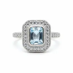 JOYAS LANDEROS - Anillo Vintage Rectangular Agua Marina Plata 925