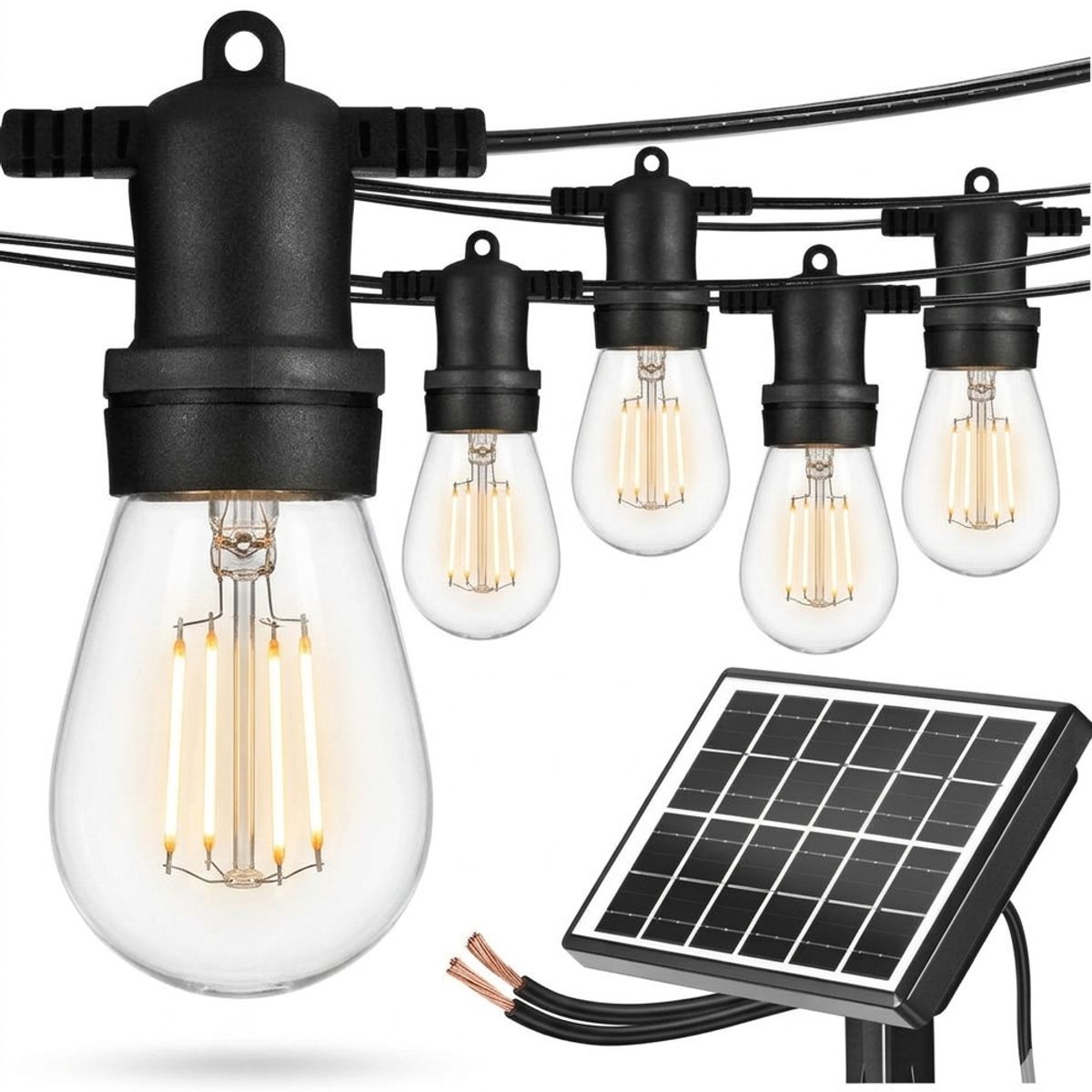 GENERICO - Guirnalda de luces LED solares decorativas estilo vintage 10 Mt